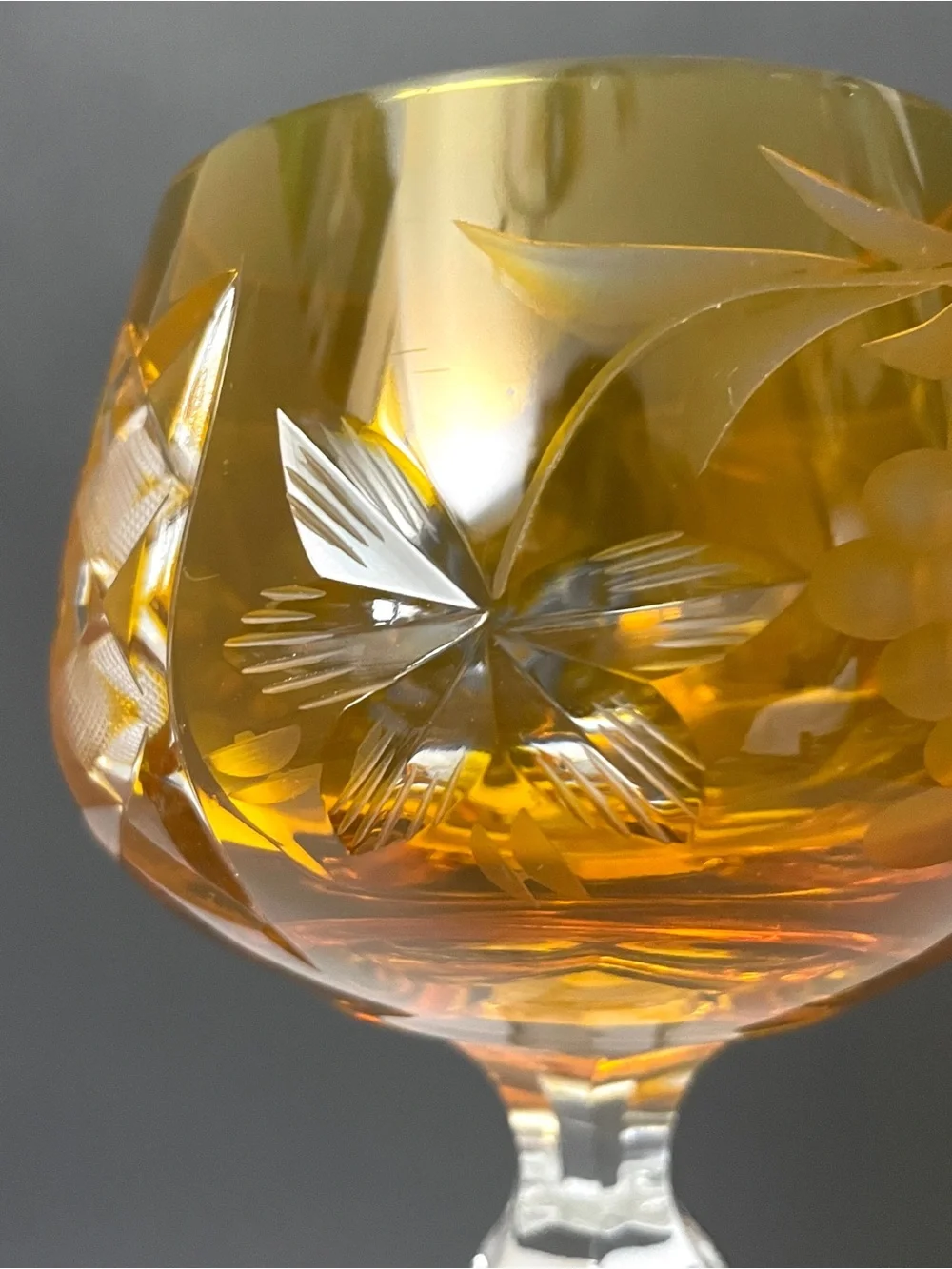 VTG Nachtmann Traube Amber Cut-to-Clear Crystal Wine Hock Glass Germany, 8” Tall